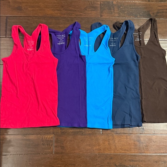 5 Active Basic Racerback Tank Tops - Nylon + Spandex - Picture 1 of 6